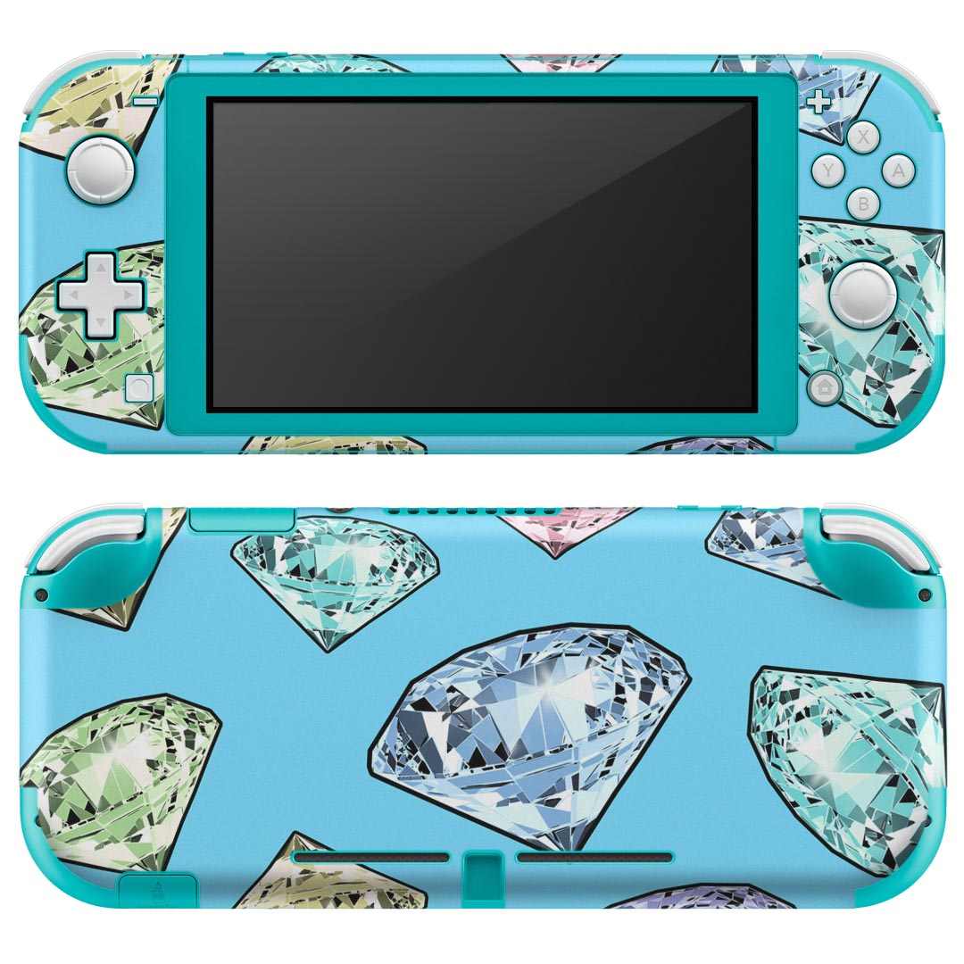 igsticker Nintendo Switch Lite 専用 デザインスキンシール 全面 ニンテンドー スイッチ ライト 専用 ゲーム機 カバー アクセサリー フィルム ステッカー エアフリー 012293 ダイアモンド 水色 カラフル