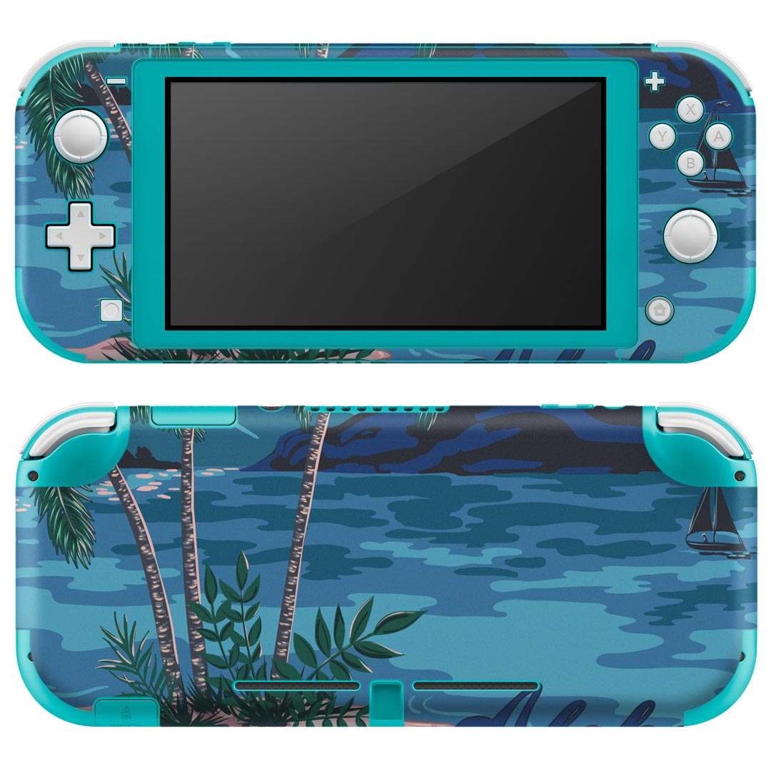 igsticker Nintendo Switch Lite 専用 デザインスキンシール 全面 ニンテンドー スイッチ ライト 専用 ゲーム機 カバー アクセサリー フィルム ステッカー エアフリー 012322 ハワイ　ヤシの木　海