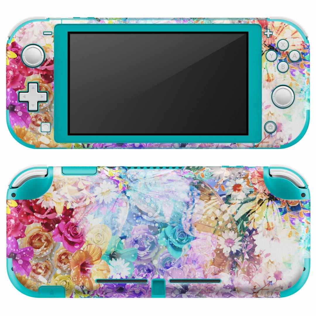 igsticker Nintendo Switch Lite 専用 デザインスキンシール 全面 ニンテンドー スイッチ ライト 専用 ゲーム機 カバー アクセサリー フィルム ステッカー エアフリー 012478 花　蝶　綺麗