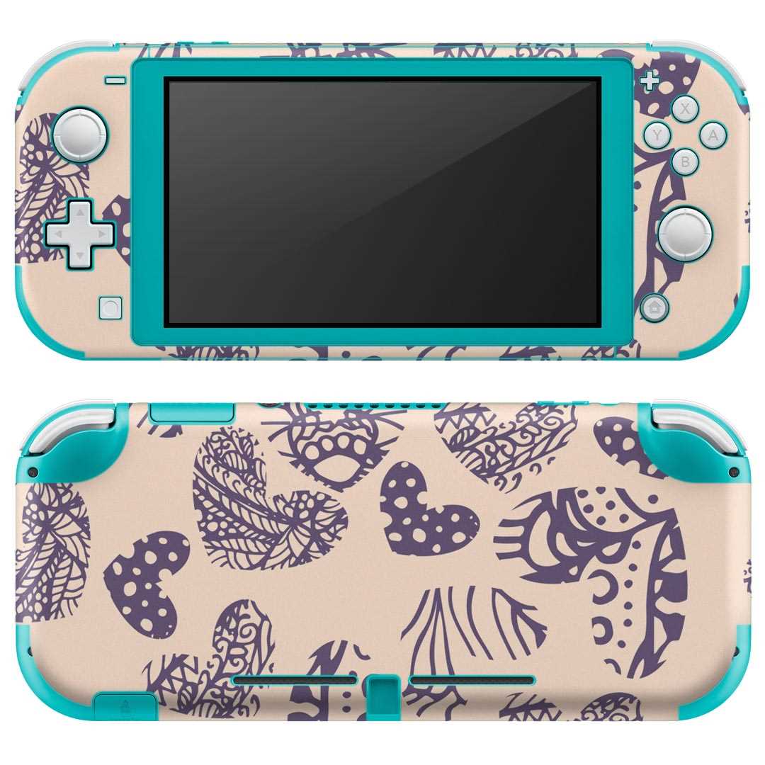 製品名 Nintendo Switch Lite専用 デザインスキンシール セット内容 Nintendo Switch Lite本体用スキンシール（裏表）各1枚 ※液晶側シールは2パーツに分かれていますニンテンドースイッチライト専用です。据え置き機のSwitch本体やJoyコンには対応していません。 商品特徴 3M社製の再剥離性シートを素材に採用し、細かな位置調整がしやすく貼り直しが容易です。また、エアフリーでもありますので気泡が簡単に逃げるので、キレイに貼ることができます。専用の業務プリンターを使い、商品画像と遜色のない美しい印刷仕上がり。 注意事項 画像はサンプルですので、ご覧の環境によっては多少色味に違いを感じる場合がございます。 イメージと違った、モニターと色味が異なるという理由での交換や返金はご対応出来かねます。スキンシールのみの販売で、ニンテンドースイッチ本体などは付属しません。シワができた場合、ドライヤーなどで軽く温め、外側に向けてシワを伸ばすように貼ってください。初回貼付時の位置調整や貼り直しは可能ですが、しっかりと押し付けて接着させた後の再剥離、再利用は保証しておりません。また接着部に油分や汚れが付着しますと角の部分は剥がれやすくなりますので、貼付時はあまり触れないようにご注意ください。無地のセミグロスシートにデザインをプリントした商品で、デコなどの加工はございません。 凹凸や光沢があるように見えたり布地や金属を素材にしたように見える商品もありますが、デザインの図版によるものです。印刷時に微妙な画像のズレが生じる場合がございます。ご注文後に1点1点制作する受注生産品の為、不良品以外のご返品や交換は固くお断りします。 商品発送 完全受注生産のハンドメイド商品となりますので、既製品と比べて発送までお時間を頂いています。 基本的に決済確認後2?3営業日、最大で10営業日での発送となります。繁忙期や休業日明けの場合はさらに時間がかかる場合があります。 その際には別途メールにてご連絡致します。メール便の場合、発送日から到着までに2?4日ほどかかる場合が多く、紛失などの保障もご対応できかねます。あらかじめご了承下さい。