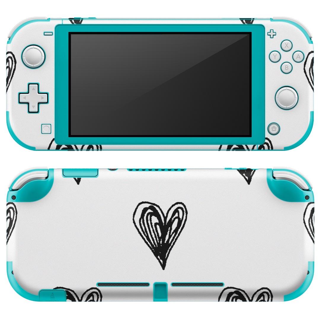 igsticker Nintendo Switch Lite 専用 デザインスキンシール 全面 ニンテンドー スイッチ ライト 専用 ゲーム機 カバー アクセサリー フィルム ステッカー エアフリー 012753 ハート 白黒 モノトーン
