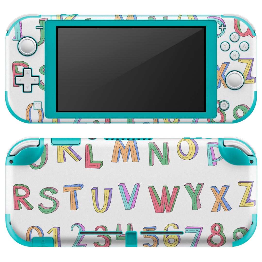 igsticker Nintendo Switch Lite 専用 デザインスキンシール 全面 ニンテンドー スイッチ ライト 専用 ゲーム機 カバー アクセサリー フィルム ステッカー エアフリー 012999 アルファベット　数字　カラフル