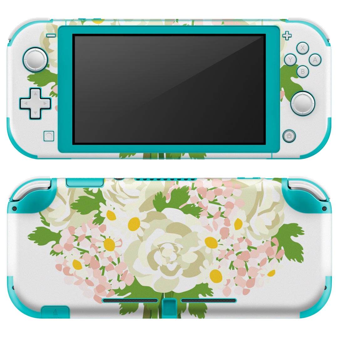 igsticker Nintendo Switch Lite 専用 デザインスキンシール 全面 ニンテンドー スイッチ ライト 専用 ゲーム機 カバー アクセサリー フィルム ステッカー エアフリー 013463 花　花束　白