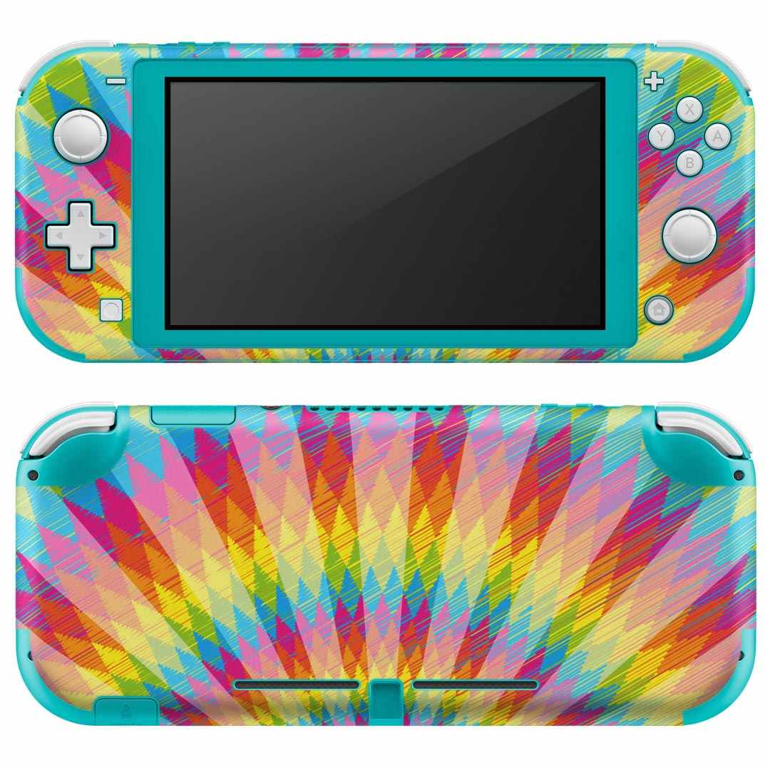 製品名 Nintendo Switch Lite専用 デザインスキンシール セット内容 Nintendo Switch Lite本体用スキンシール（裏表）各1枚 ※液晶側シールは2パーツに分かれていますニンテンドースイッチライト専用です。据え置き機のSwitch本体やJoyコンには対応していません。 商品特徴 3M社製の再剥離性シートを素材に採用し、細かな位置調整がしやすく貼り直しが容易です。また、エアフリーでもありますので気泡が簡単に逃げるので、キレイに貼ることができます。専用の業務プリンターを使い、商品画像と遜色のない美しい印刷仕上がり。 注意事項 画像はサンプルですので、ご覧の環境によっては多少色味に違いを感じる場合がございます。 イメージと違った、モニターと色味が異なるという理由での交換や返金はご対応出来かねます。スキンシールのみの販売で、ニンテンドースイッチ本体などは付属しません。シワができた場合、ドライヤーなどで軽く温め、外側に向けてシワを伸ばすように貼ってください。初回貼付時の位置調整や貼り直しは可能ですが、しっかりと押し付けて接着させた後の再剥離、再利用は保証しておりません。また接着部に油分や汚れが付着しますと角の部分は剥がれやすくなりますので、貼付時はあまり触れないようにご注意ください。無地のセミグロスシートにデザインをプリントした商品で、デコなどの加工はございません。 凹凸や光沢があるように見えたり布地や金属を素材にしたように見える商品もありますが、デザインの図版によるものです。印刷時に微妙な画像のズレが生じる場合がございます。ご注文後に1点1点制作する受注生産品の為、不良品以外のご返品や交換は固くお断りします。 商品発送 完全受注生産のハンドメイド商品となりますので、既製品と比べて発送までお時間を頂いています。 基本的に決済確認後2?3営業日、最大で10営業日での発送となります。繁忙期や休業日明けの場合はさらに時間がかかる場合があります。 その際には別途メールにてご連絡致します。メール便の場合、発送日から到着までに2?4日ほどかかる場合が多く、紛失などの保障もご対応できかねます。あらかじめご了承下さい。