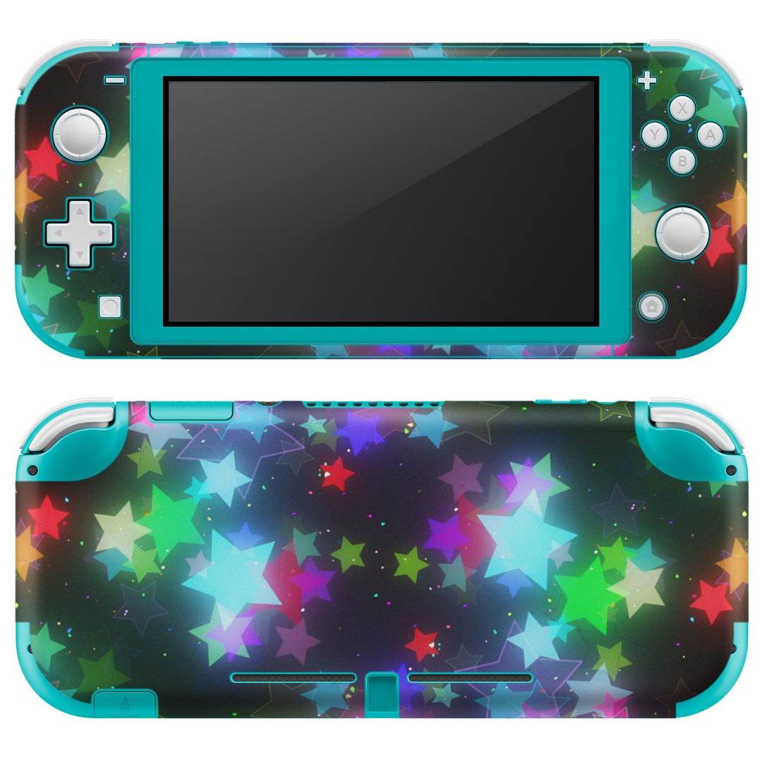 igsticker Nintendo Switch Lite 専用 デザインスキンシール 全面 ニンテンドー スイッチ ライト 専用 ゲーム機 カバー アクセサリー フィルム ステッカー エアフリー 014008 星　ネオン　カラフル