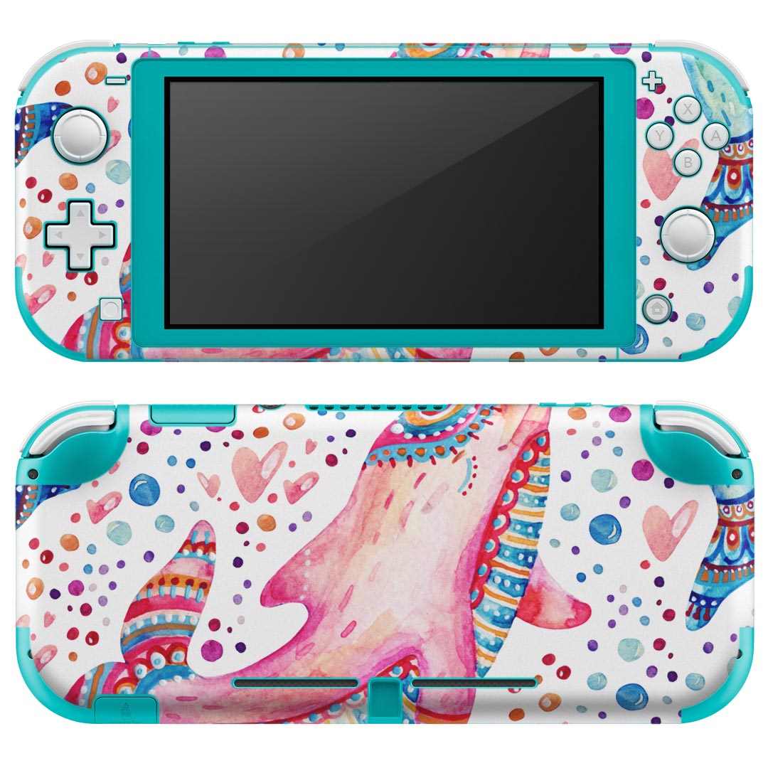 igsticker Nintendo Switch Lite 専用 デザインスキンシール 全面 ニンテンドー スイッチ ライト 専用 ゲーム機 カバー アクセサリー フィルム ステッカー エアフリー 014057 イルカ　海　模様