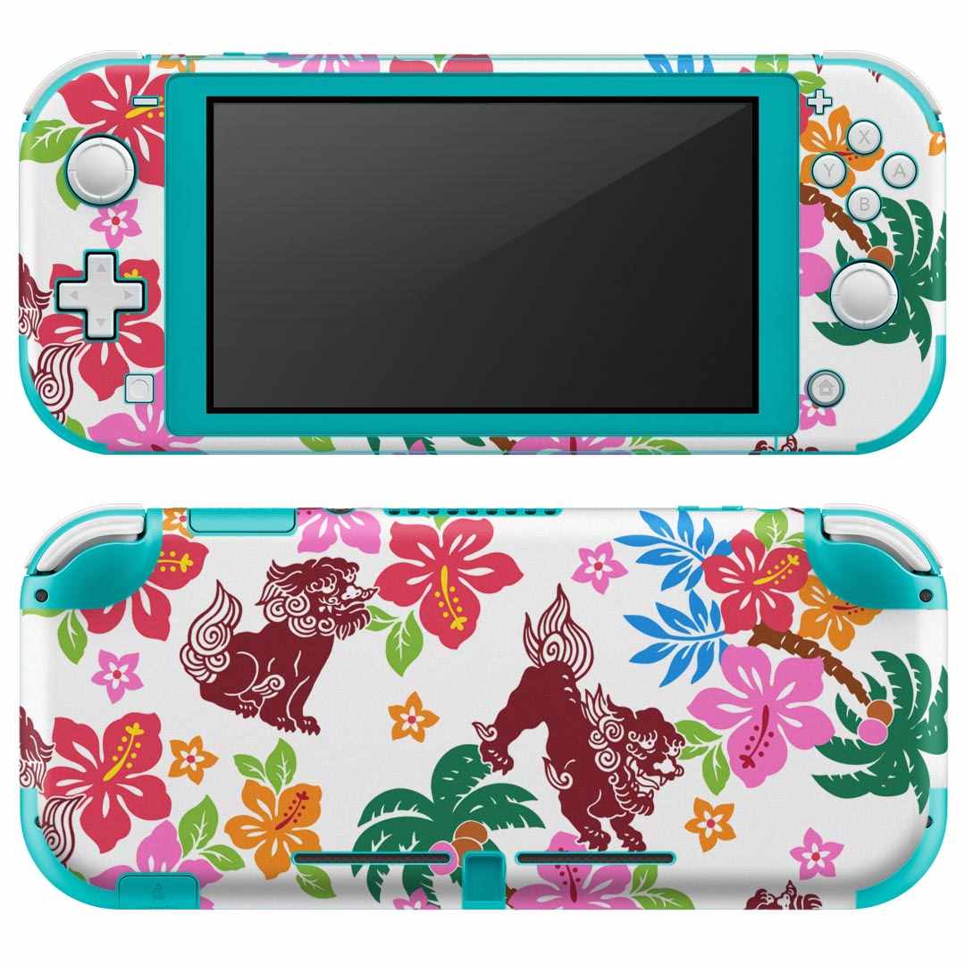 igsticker Nintendo Switch Lite 専用 デザインスキンシール 全面 ニンテンドー スイッチ ライト 専用 ゲーム機 カバー アクセサリー フィルム ステッカー エアフリー 014097 トロピカル　ハイビスカス　シーサー