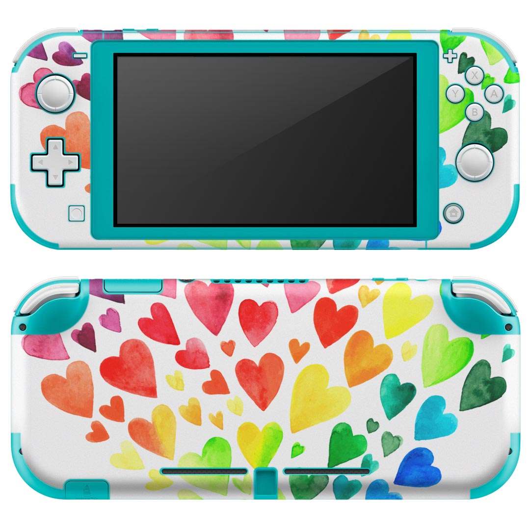 igsticker Nintendo Switch Lite 専用 デザインスキンシール 全面 ニンテンドー スイッチ ライト 専用 ゲーム機 カバー アクセサリー フィルム ステッカー エアフリー 014204 ハート カラフル