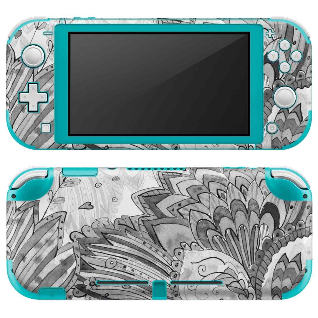 igsticker Nintendo Switch Lite 専用 デザインスキンシール 全面 ニンテンドー スイッチ ライト 専用 ゲーム機 カバー アクセサリー フィルム ステッカー エアフリー 014550 植物　アジアン　モノクロ