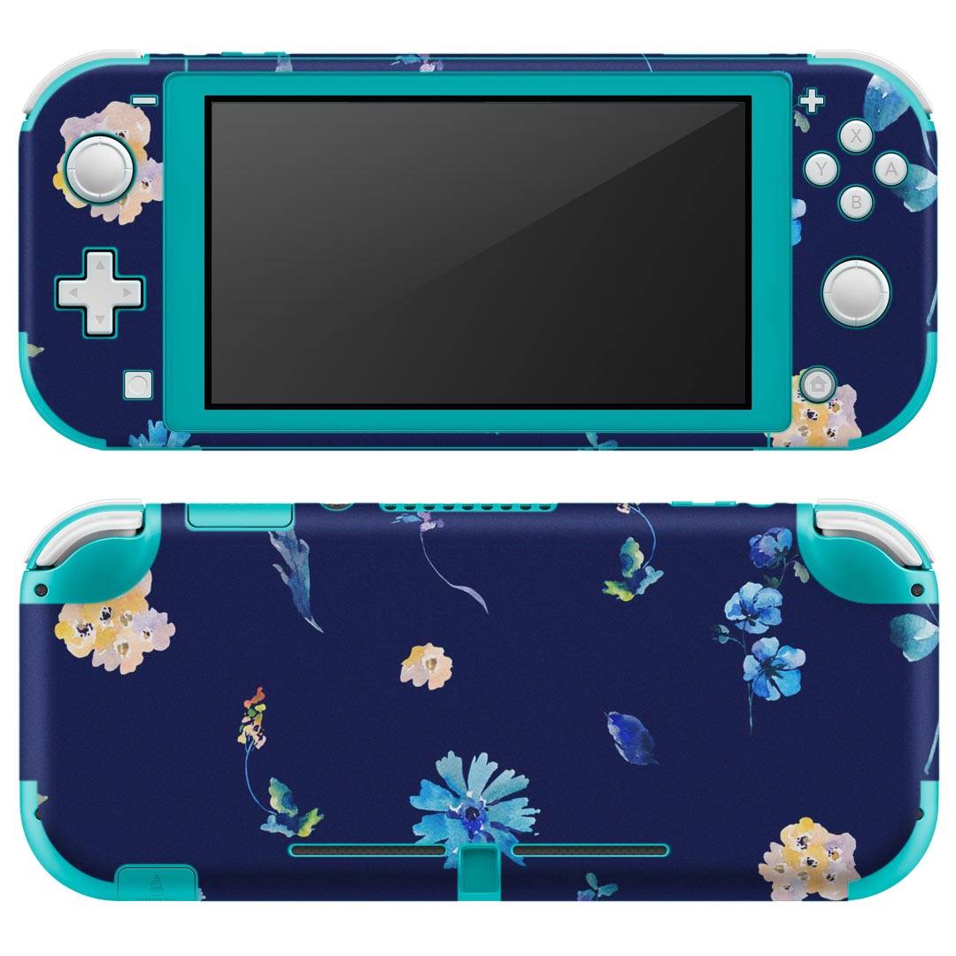 igsticker Nintendo Switch Lite 専用 デザインスキンシール 全面 ニンテンドー スイッチ ライト 専用 ゲーム機 カバー アクセサリー フィルム ステッカー エアフリー 014675 花　　紺