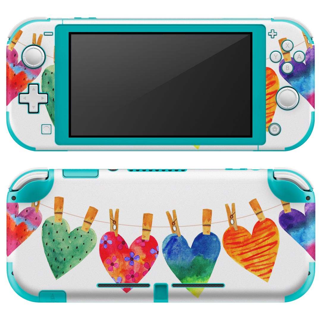 igsticker Nintendo Switch Lite 専用 デザインスキンシール 全面 ニンテンドー スイッチ ライト 専用 ゲーム機 カバー アクセサリー フィルム ステッカー エアフリー 014782 ハート　ガーランド　カラフル