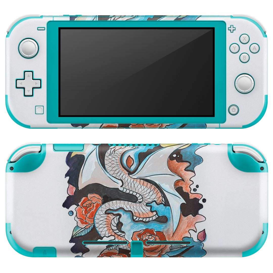製品名 Nintendo Switch Lite専用 デザインスキンシール セット内容 Nintendo Switch Lite本体用スキンシール（裏表）各1枚 ※液晶側シールは2パーツに分かれていますニンテンドースイッチライト専用です。据え置き機のSwitch本体やJoyコンには対応していません。 商品特徴 3M社製の再剥離性シートを素材に採用し、細かな位置調整がしやすく貼り直しが容易です。また、エアフリーでもありますので気泡が簡単に逃げるので、キレイに貼ることができます。専用の業務プリンターを使い、商品画像と遜色のない美しい印刷仕上がり。 注意事項 画像はサンプルですので、ご覧の環境によっては多少色味に違いを感じる場合がございます。 イメージと違った、モニターと色味が異なるという理由での交換や返金はご対応出来かねます。スキンシールのみの販売で、ニンテンドースイッチ本体などは付属しません。シワができた場合、ドライヤーなどで軽く温め、外側に向けてシワを伸ばすように貼ってください。初回貼付時の位置調整や貼り直しは可能ですが、しっかりと押し付けて接着させた後の再剥離、再利用は保証しておりません。また接着部に油分や汚れが付着しますと角の部分は剥がれやすくなりますので、貼付時はあまり触れないようにご注意ください。無地のセミグロスシートにデザインをプリントした商品で、デコなどの加工はございません。 凹凸や光沢があるように見えたり布地や金属を素材にしたように見える商品もありますが、デザインの図版によるものです。印刷時に微妙な画像のズレが生じる場合がございます。ご注文後に1点1点制作する受注生産品の為、不良品以外のご返品や交換は固くお断りします。 商品発送 完全受注生産のハンドメイド商品となりますので、既製品と比べて発送までお時間を頂いています。 基本的に決済確認後2?3営業日、最大で10営業日での発送となります。繁忙期や休業日明けの場合はさらに時間がかかる場合があります。 その際には別途メールにてご連絡致します。メール便の場合、発送日から到着までに2?4日ほどかかる場合が多く、紛失などの保障もご対応できかねます。あらかじめご了承下さい。