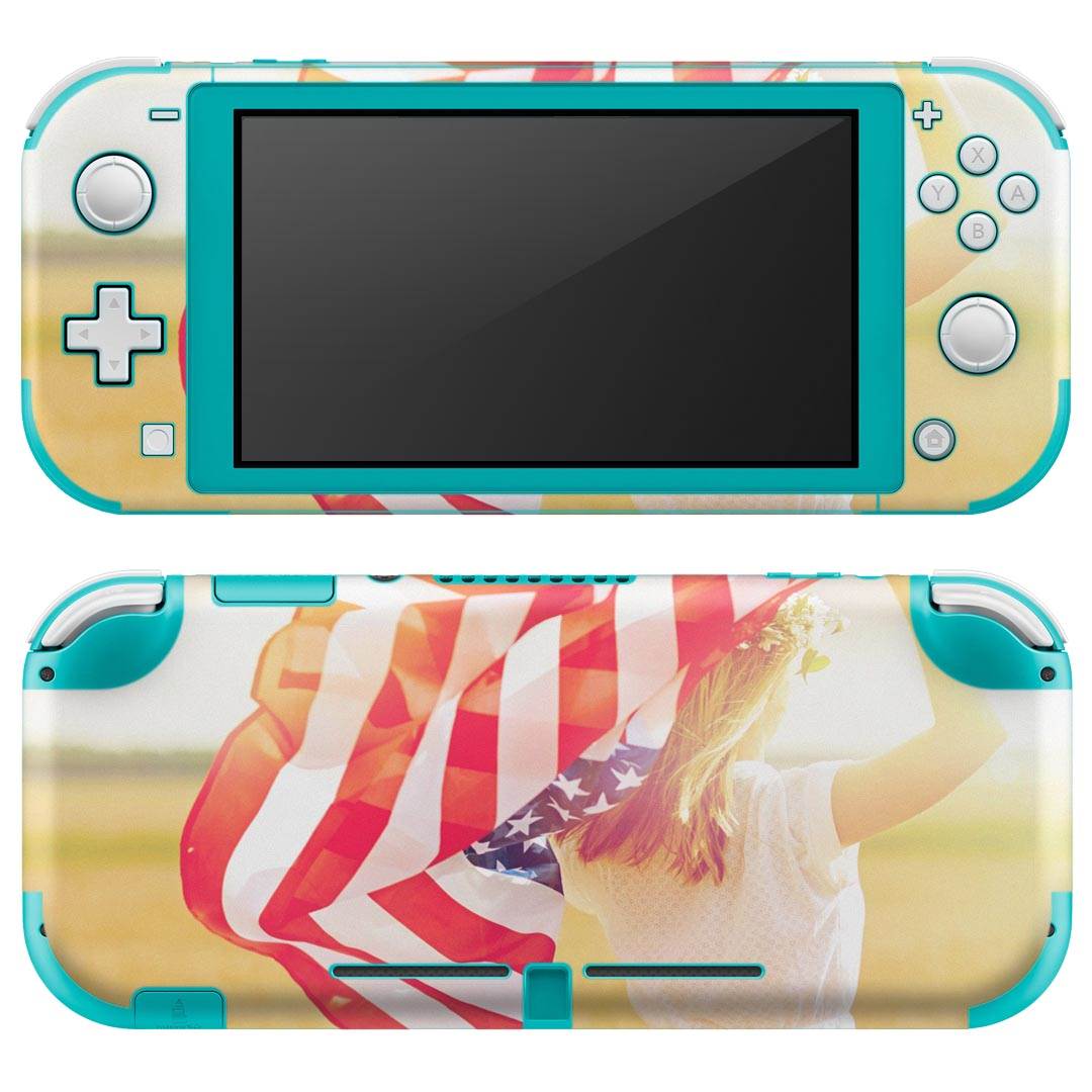 igsticker Nintendo Switch Lite 専用 デザインスキンシール 全面 ニンテンドー スイッチ ライト 専用 ゲーム機 カバー アクセサリー フィルム ステッカー エアフリー 014933 女の子　自然　アメリカ　国旗