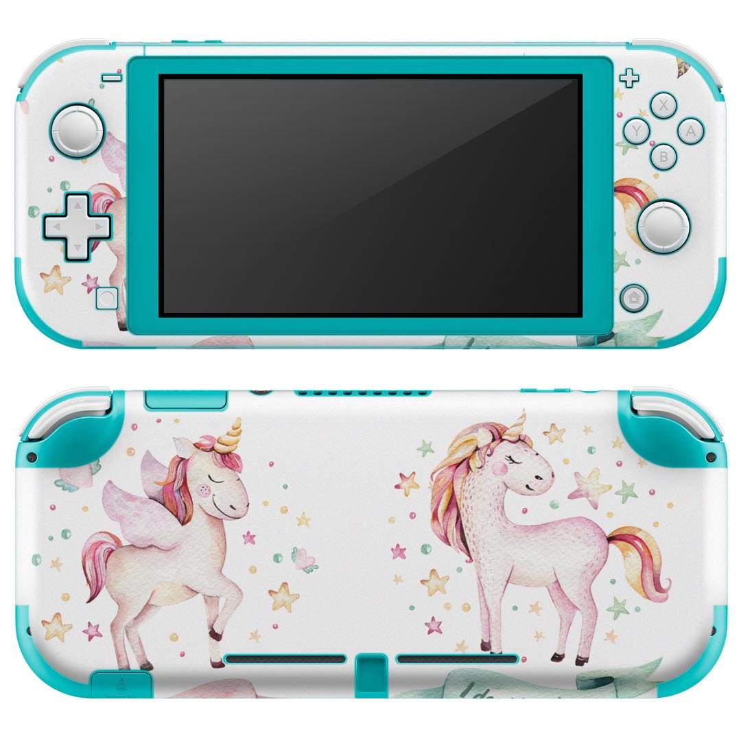 igsticker Nintendo Switch Lite 専用 デザインスキンシール 全面 ニンテンドー スイッチ ライト 専用 ゲーム機 カバー アクセサリー フィルム ステッカー エアフリー 015554 ユニコーン　馬　妖精　パステル