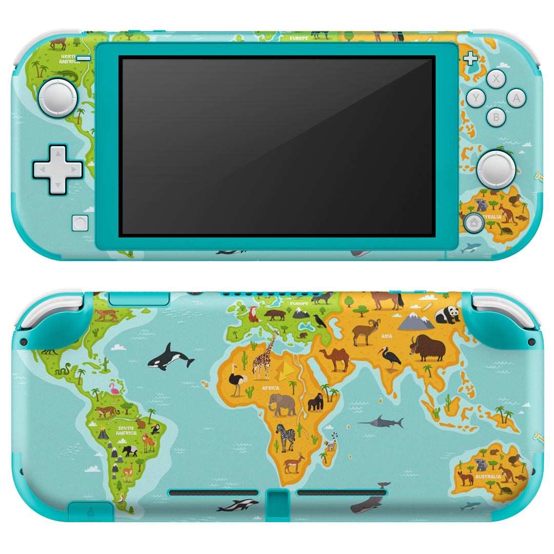 igsticker Nintendo Switch Lite 専用 デザインスキンシール 全面 ニンテンドー スイッチ ライト 専用 ゲーム機 カバー アクセサリー フィルム ステッカー エアフリー 015957 世界地図 wordmap 動物