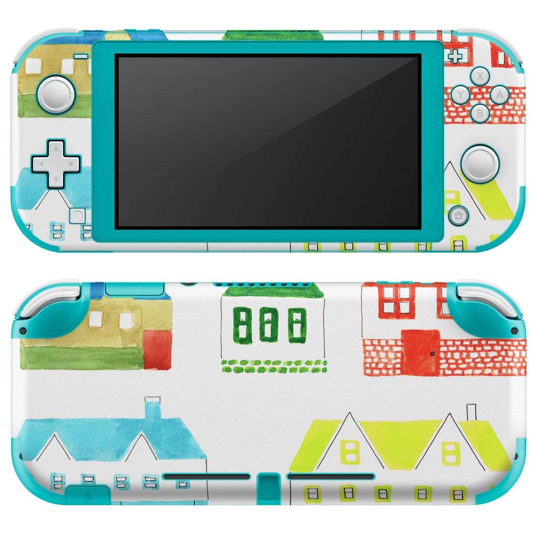 igsticker Nintendo Switch Lite 専用 デザインスキンシール 全面 ニンテンドー スイッチ ライト 専用 ゲーム機 カバー アクセサリー フィルム ステッカー エアフリー 016450 家　絵　カラフル