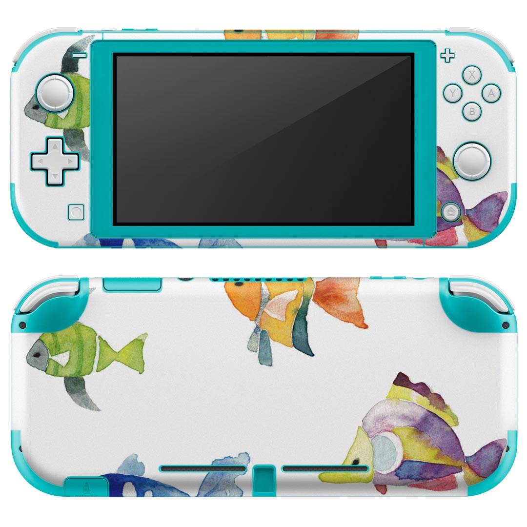 igsticker Nintendo Switch Lite 専用 デザインスキンシール 全面 ニンテンドー スイッチ ライト 専用 ゲーム機 カバー アクセサリー フィルム ステッカー エアフリー 016462 魚　カラフル