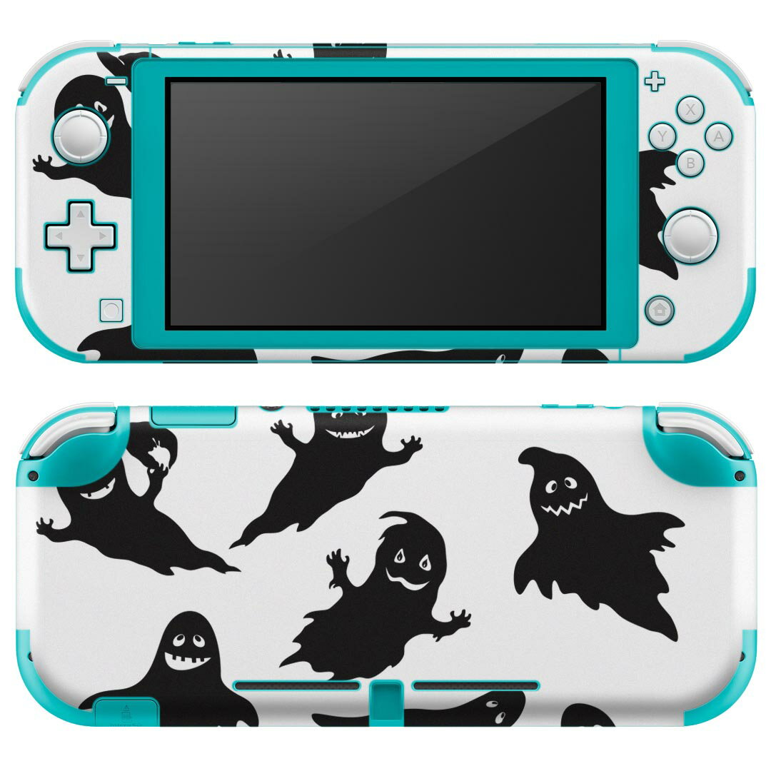 igsticker Nintendo Switch Lite 専用 デザインスキンシール 全面 ニンテンドー スイッチ ライト 専用 ゲーム機 カバー アクセサリー フィルム ステッカー エアフリー 017459 ハロウィン　 おばけ　黒　モノトーン