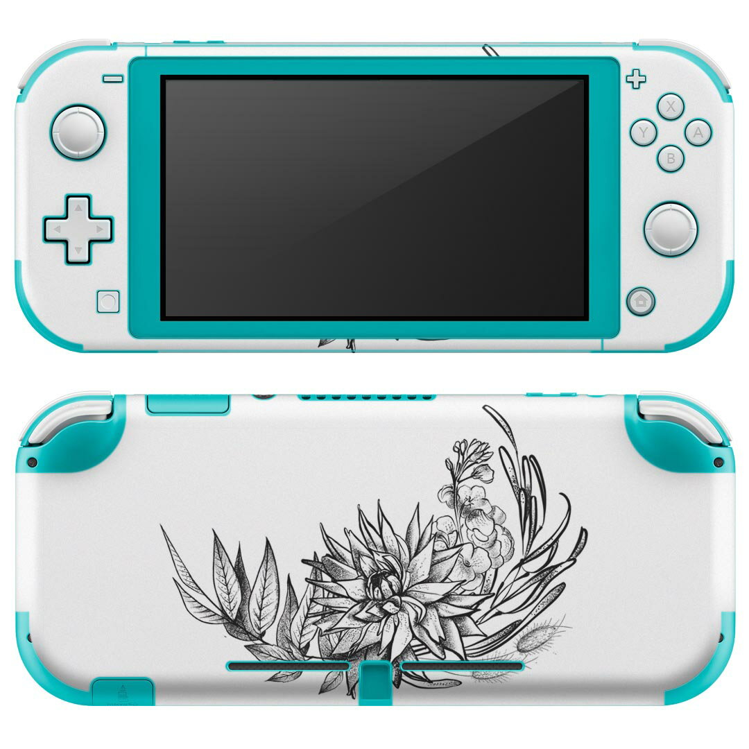 igsticker Nintendo Switch Lite 専用 デザインスキンシール 全面 ニンテンドー スイッチ ライト 専用 ゲーム機 カバー アクセサリー フィルム ステッカー エアフリー 019564 フォント flower モノクロ 花