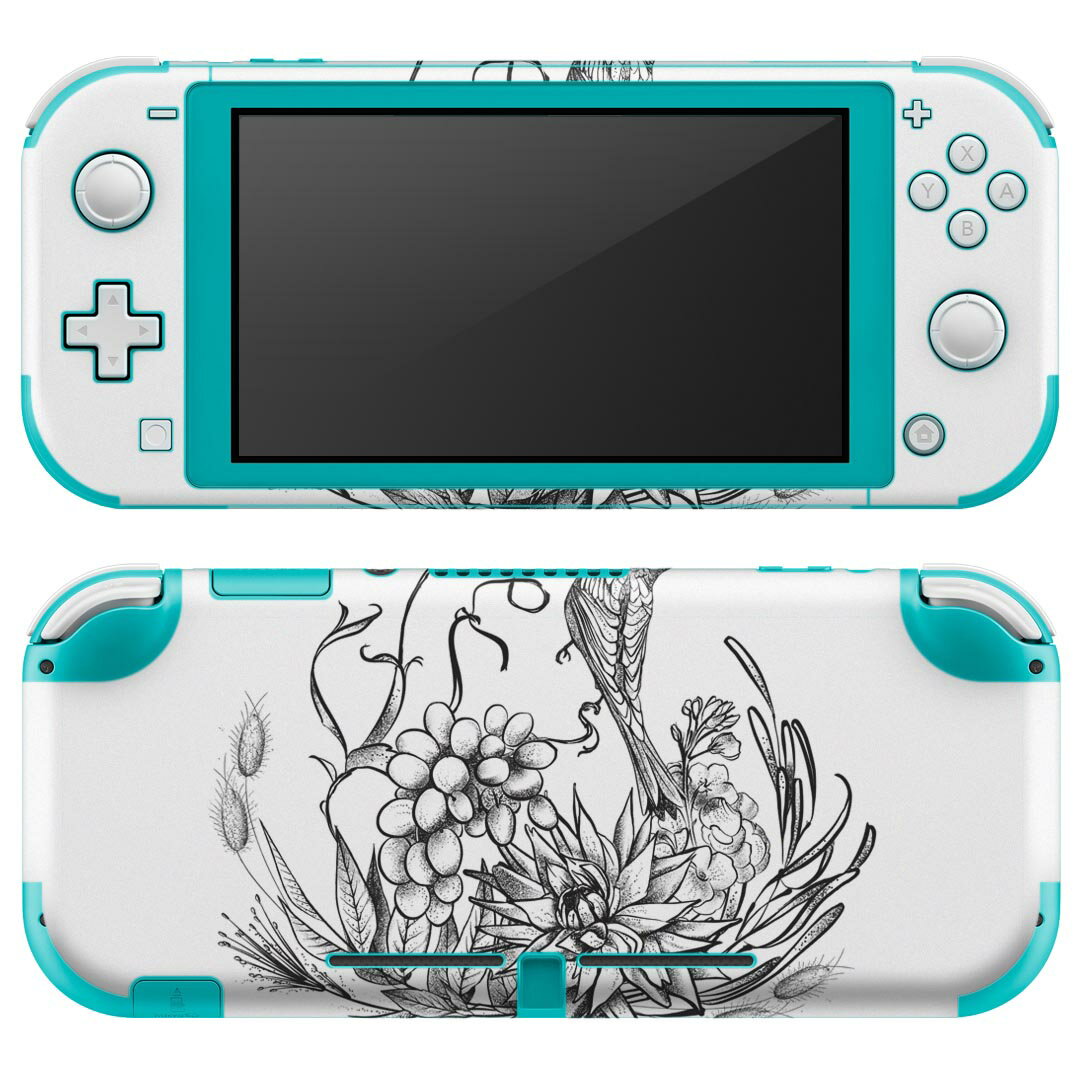 igsticker Nintendo Switch Lite 専用 デザインスキンシール 全面 ニンテンドー スイッチ ライト 専用 ゲーム機 カバー アクセサリー フィルム ステッカー エアフリー 019565 フォント flower モノクロ 花