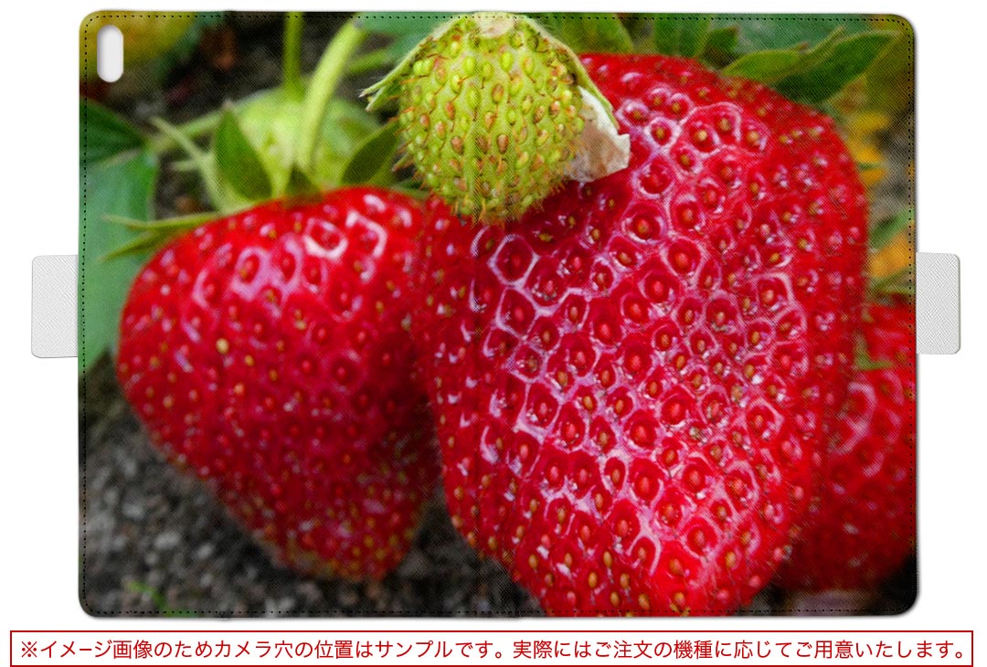 Fire HD 10 専用 タブレット ケース FireHD10 (第7世代・2017年リリース) Lサイズ 手帳型 タブレットケース カバー レザー フリップ ダイアリー 二つ折り 革 026024 フルーツ　果物　いちご