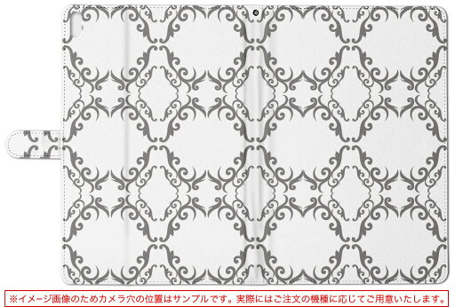 KYT32 Qua tab QZ8 用 タブレット ケース quatabqz8 Mサイズ 手帳型 タブレットケース カバー レザー フリップ ダイアリー 二つ折り 革 004357 模様 白 エレガント