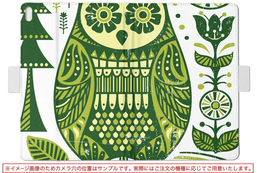 LAVIE Tab T10d 用 タブレット ケース docomo ドコモ Lサイズ 手帳型 タブレットケース カバー レザー フリップ ダイアリー 二つ折り 革 004548 フクロウ　鳥　緑
