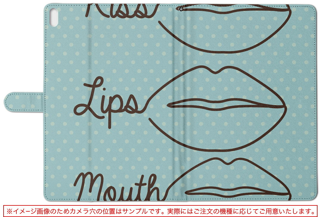 LAVIE Tab T10d 用 タブレット ケース docomo ドコモ Lサイズ 手帳型 タブレットケース カバー レザー フリップ ダイアリー 二つ折り 革 008121 くちびる　唇　水玉　水色