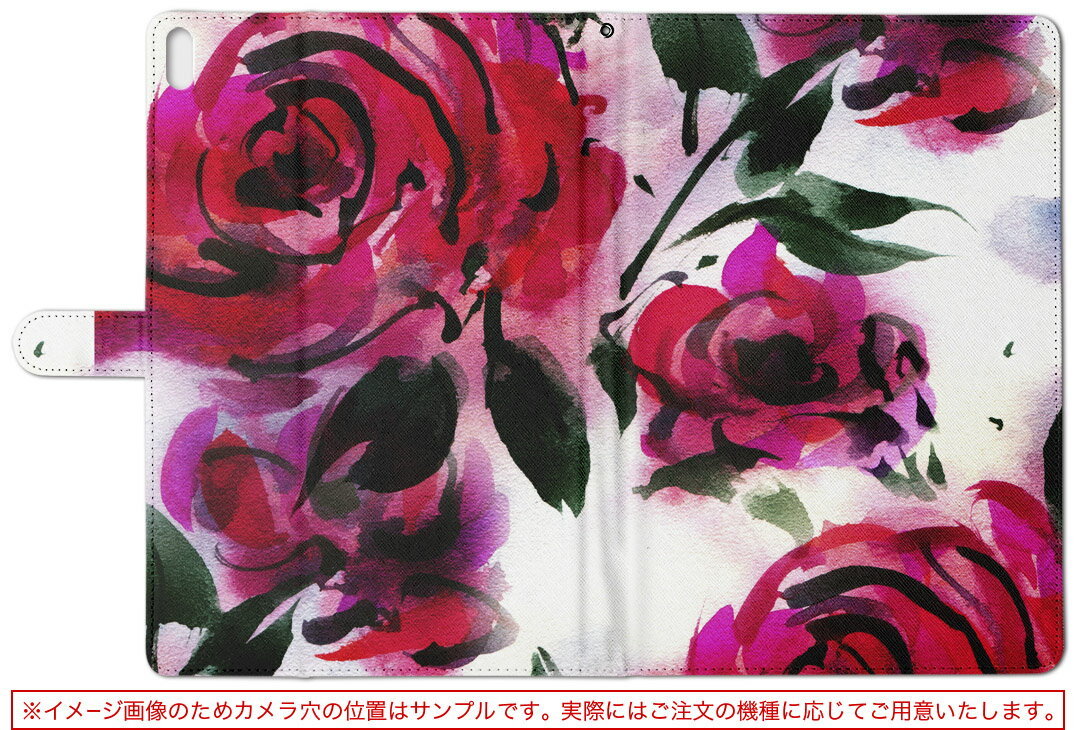 iPad 第6世代 Apple アップル iPad アイパッド ipad6 Lサイズ 手帳型 タブレットケース カバー レザー フリップ ダイアリー 二つ折り 革 011132 花　バラ　ピンク