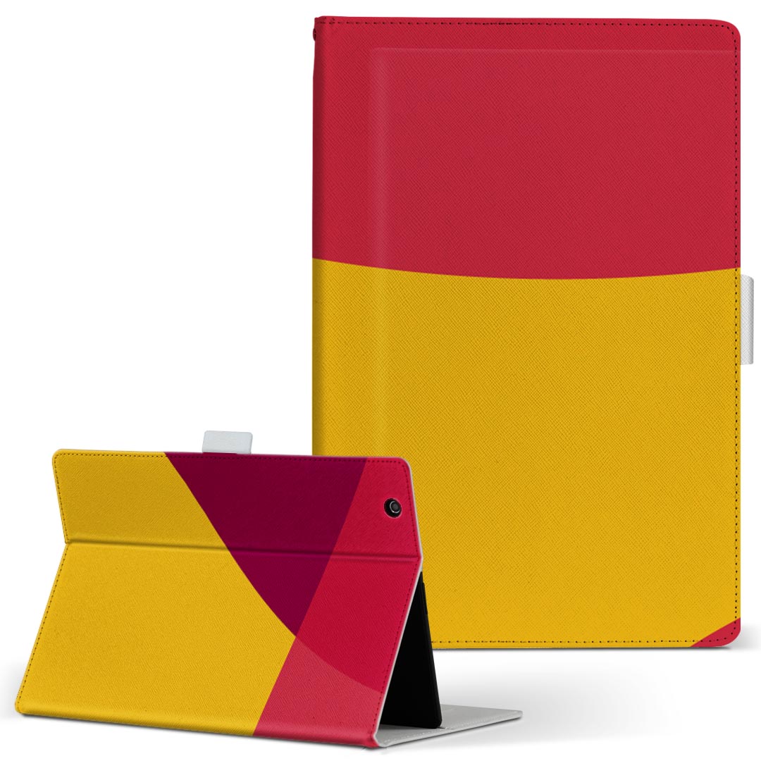 F-02K arrows tab 用 タブレット ケース アローズタブ f02k Lサイズ 手帳型 タブレットケース カバー レザー フリップ ダイアリー 二つ折り 革 002046 シンプル　赤　黄色