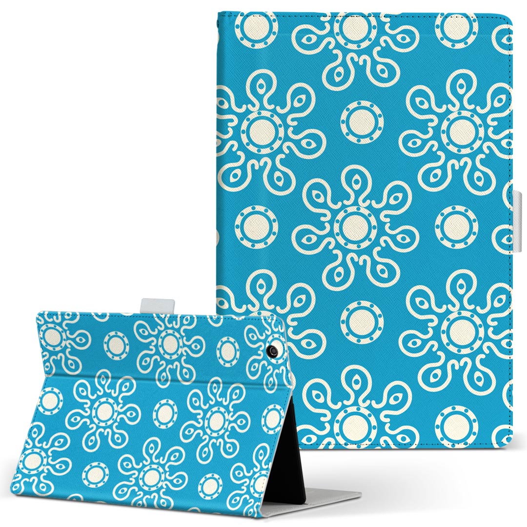 LuvPad WN101P WN101-P MouseComputer マウスコンピューター LuvPad ラヴパッド luvpadwn101p LLサイズ 手帳型 タブレットケース カバー レザー フリップ ダイアリー 二つ折り 革 チェック・ボーダー 花　フラワー　青 002408