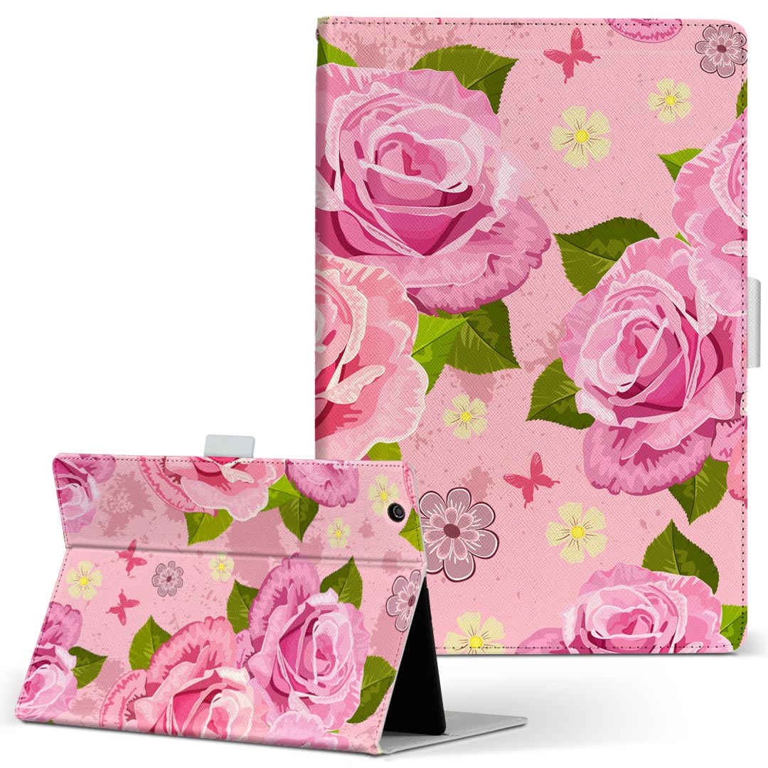 Huawei d-01J dtab Compact 용 태블릿 케이스 d01jdtabct M 사이즈 수첩형 태블릿 케이스 커버 가죽 플립 다이어리 이중 가죽 002708 꽃 핑크