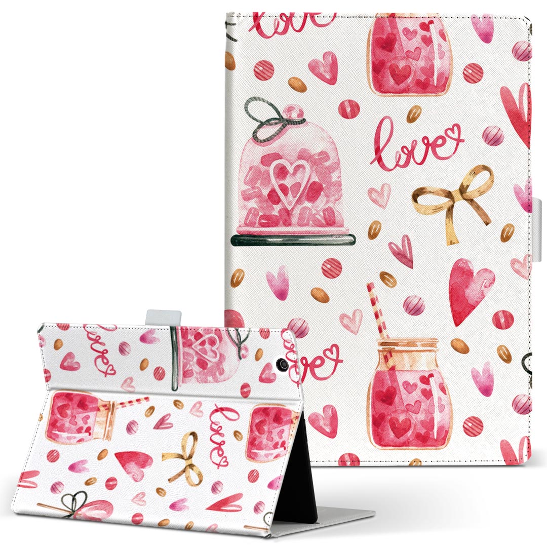 Huawei d-01J dtab Compact 用 タブレット ケース d01jdtabct Mサイズ 手帳型 タブレットケース カバー レザー フリップ ダイアリー 二つ折り 革 020631 バレンタイン ハート