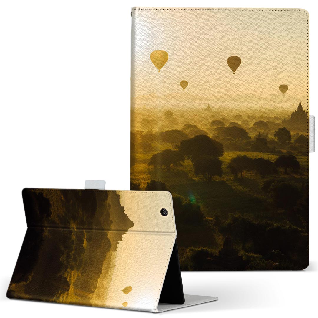 F-02K arrows tab 用 タブレット ケース アローズタブ f02k Lサイズ 手帳型 タブレットケース カバー レザー フリップ ダイアリー 二つ折り 革 022938 風景　空　気球(2.0)