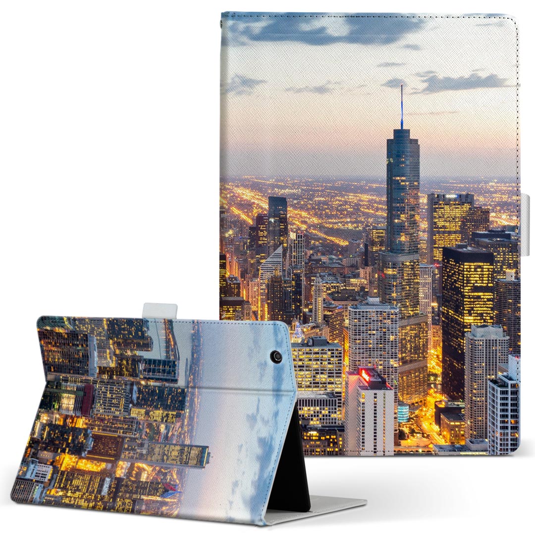 KYT32 Qua tab QZ8 用 タブレット ケース quatabqz8 Mサイズ 手帳型 タブレットケース カバー レザー フリップ ダイアリー 二つ折り 革 023107 風景　夜景　写真(2.0)