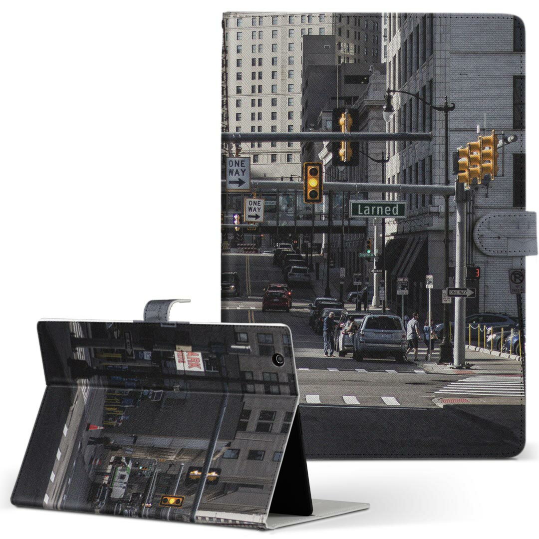 LAVIE Tab T10d 用 タブレット ケース docomo ドコモ Lサイズ 手帳型 タブレットケース カバー レザー フリップ ダイアリー 二つ折り 革 023209 風景 写真 道路