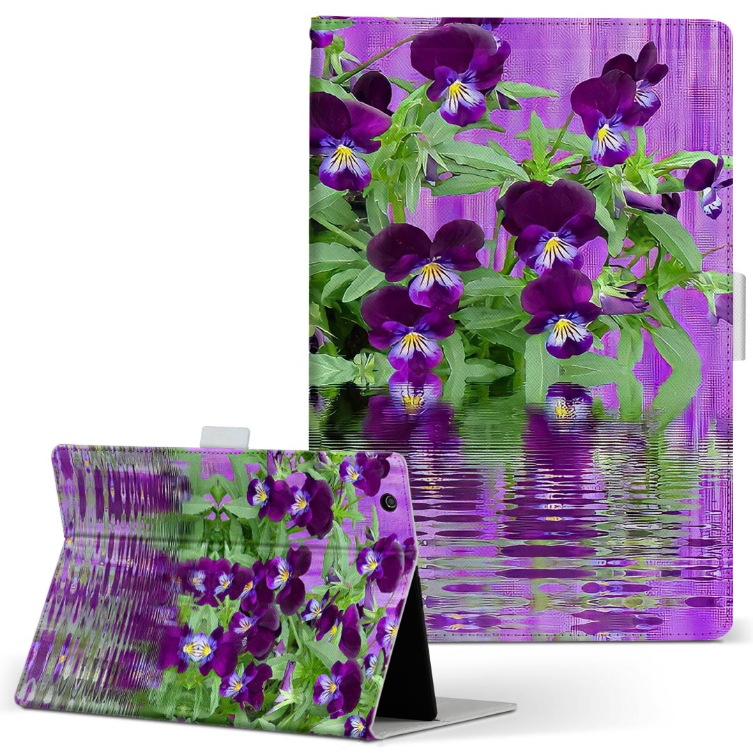 LAVIE Tab T10d 用 タブレット ケース docomo ドコモ Lサイズ 手帳型 タブレットケース カバー レザー フリップ ダイアリー 二つ折り 革 023334 花 フラワー ペイント