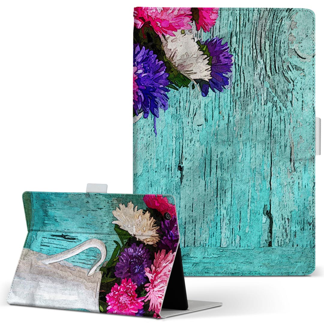 dtab d-52c 用 タブレットケース docomo ドコモ Mサイズ 手帳型 タブレットケース カバー 全機種対応有り レザー フリップ ダイアリー 二つ折り 革 薄型 軽量 023367 花 フラワー 絵画