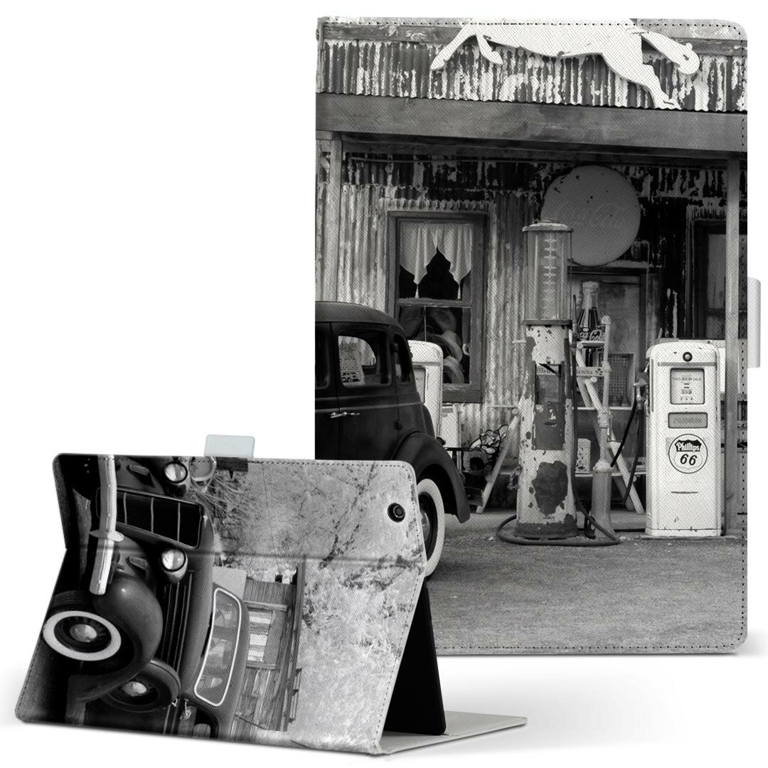 Xperia Tablet SO-05G 用 ケース SONY XperiaTablet エクスペリアタブレット so05g Lサイズ 手帳型 タブレットケース カバー レザー フリップ ダイアリー 二つ折り 革 023624 モノクロ　レトロ(2)