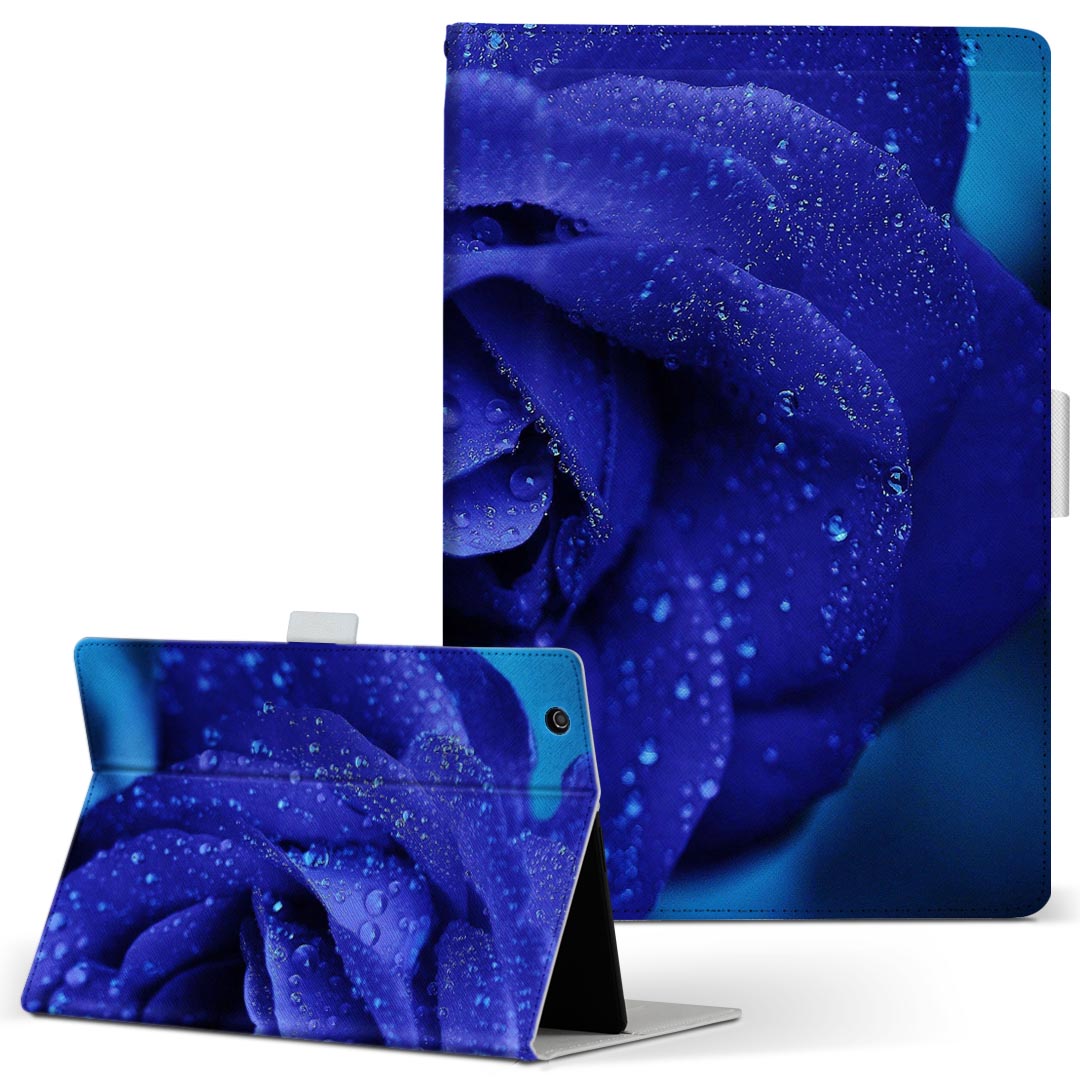 LAVIE Tab T10d 用 タブレット ケース docomo ドコモ Lサイズ 手帳型 タブレットケース カバー レザー フリップ ダイアリー 二つ折り 革 023736 花 フラワー バラ