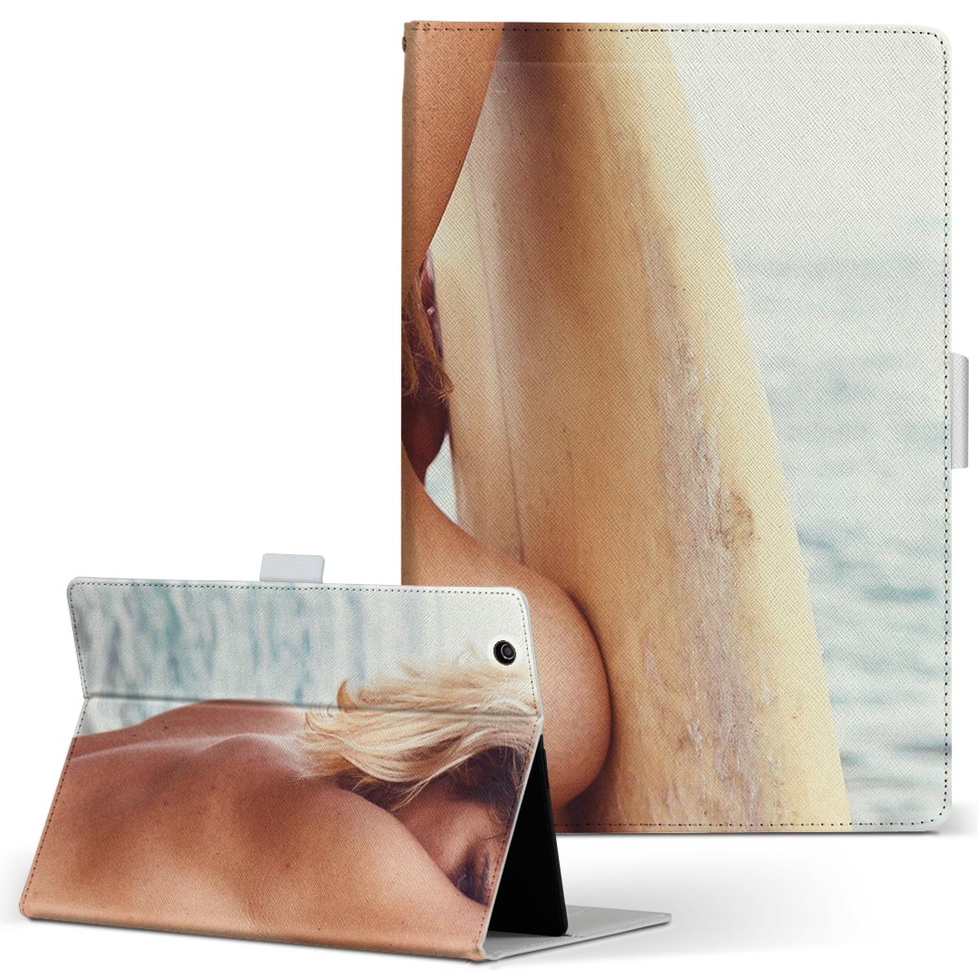 LAVIE Tab T10d 用 タブレット ケース docomo ドコモ Lサイズ 手帳型 タブレットケース カバー レザー フリップ ダイアリー 二つ折り 革 023767 サーフィン　女性(2.0)