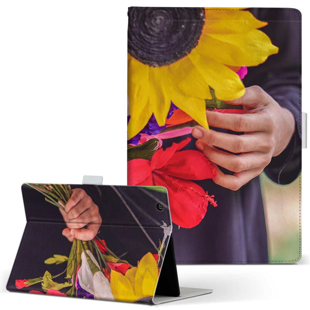 Fire HD 10 専用 タブレット ケース FireHD10 (第7世代・2017年リリース) Lサイズ 手帳型 タブレットケース カバー レザー フリップ ダイアリー 二つ折り 革 023963 花 フラワー ひまわり