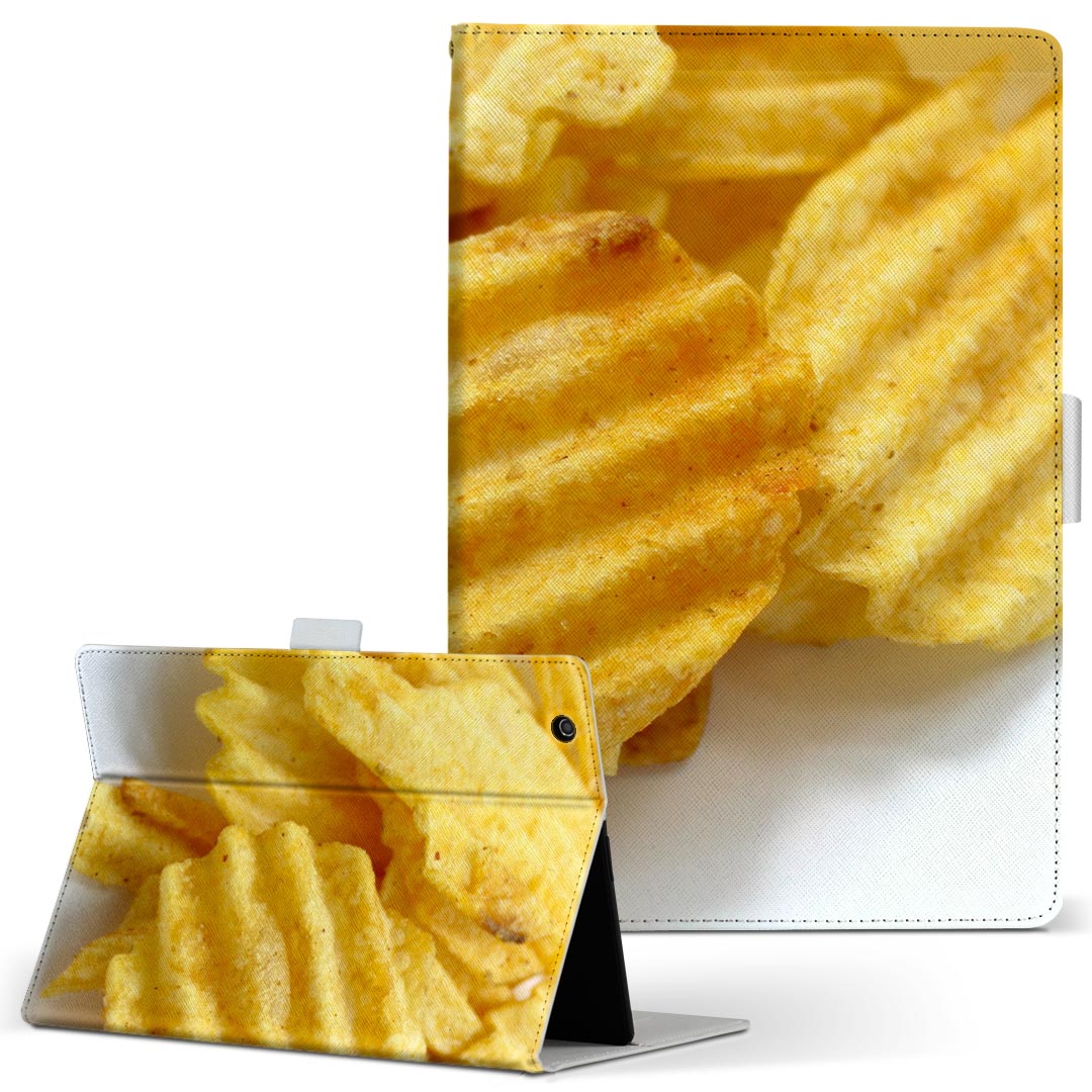 Fire HD 10 専用 タブレット ケース FireHD10 (第7世代・2017年リリース) Lサイズ 手帳型 タブレットケース カバー レザー フリップ ダイアリー 二つ折り 革 025647 食べ物　ポテト　ジャンクフード