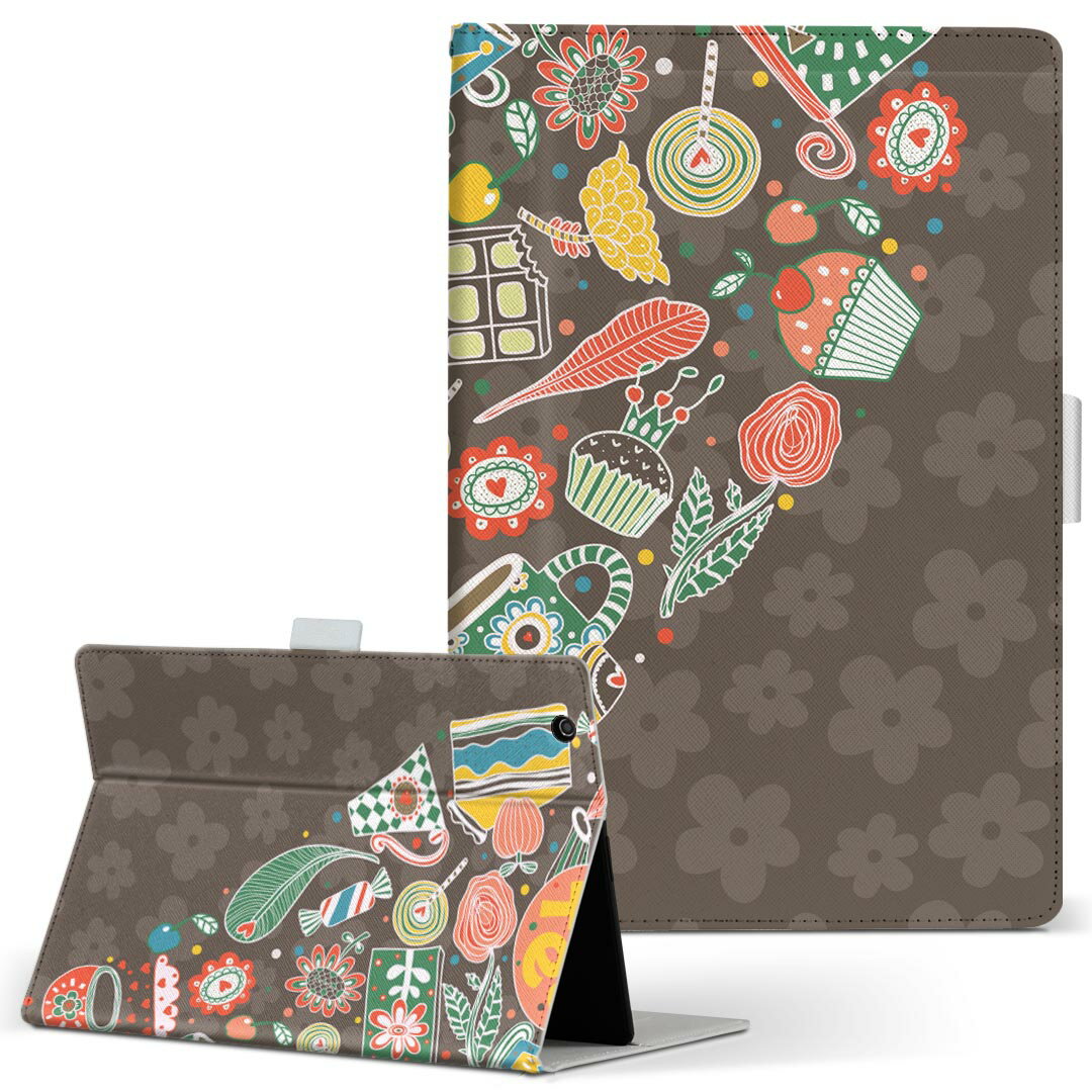 dtab d-51c 用 タブレットケース docomo ドコモ Lサイズ 手帳型 タブレットケース カバー マグネット式 レザー フリップ ダイアリー 二つ折り 革 薄型 軽量 008826 イラスト ハート ティー