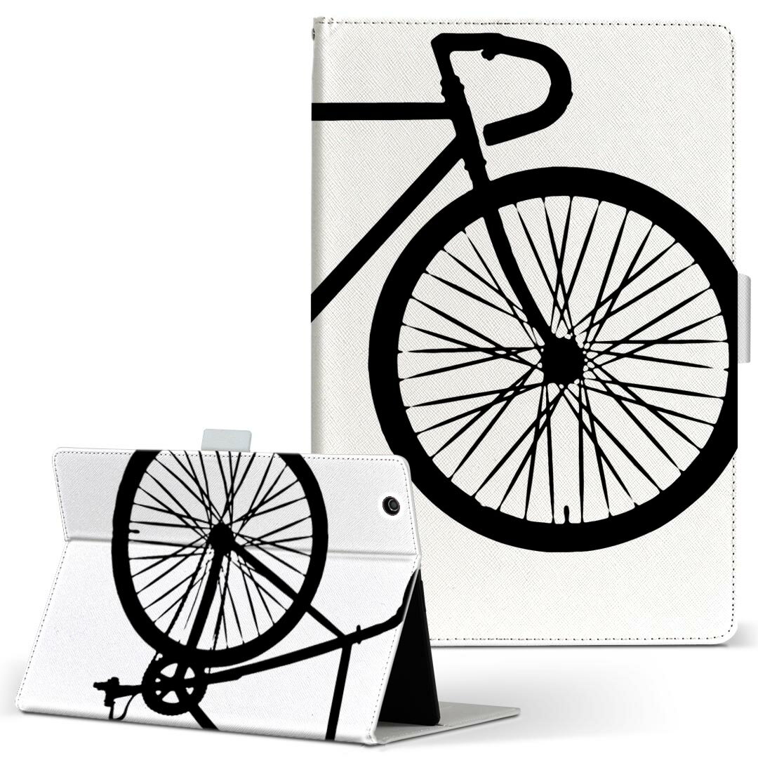 iPad Air 2 iPadAir 2 Apple アップル iPad アイパッド ipadair2 Lサイズ 手帳型 タブレットケース カバー レザー フリップ ダイアリー 二つ折り 革 009765 乗り物　自転車　モノクロ