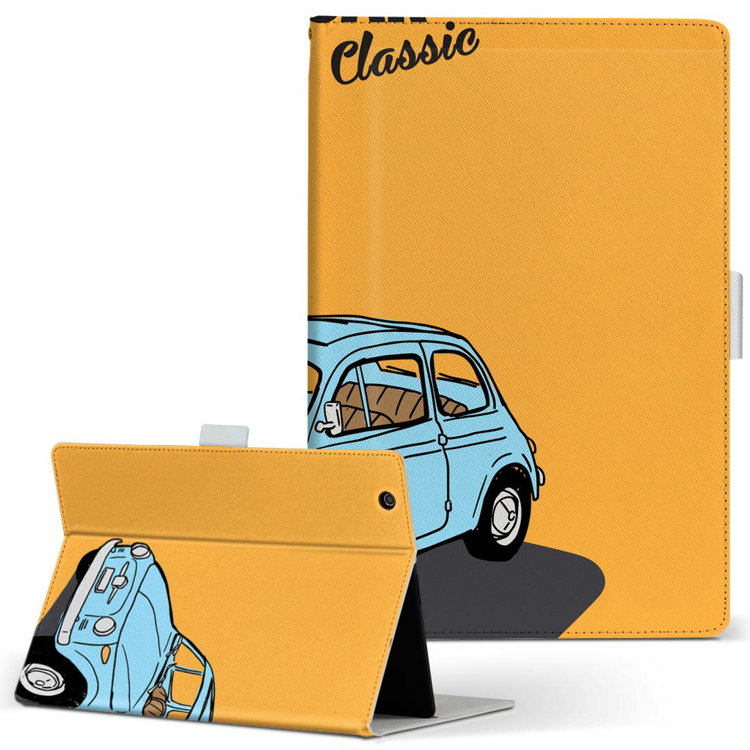 KYT32 Qua tab QZ8 用 タブレット ケース quatabqz8 Mサイズ 手帳型 タブレットケース カバー レザー フリップ ダイアリー 二つ折り 革 011071 乗り物　車　レトロ