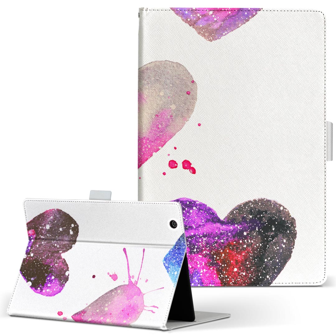 Fire HD 10 専用 タブレット ケース FireHD10 (第7世代・2017年リリース) Lサイズ 手帳型 タブレットケース カバー レザー フリップ ダイアリー 二つ折り 革 014816 ハート ピンク かわいい