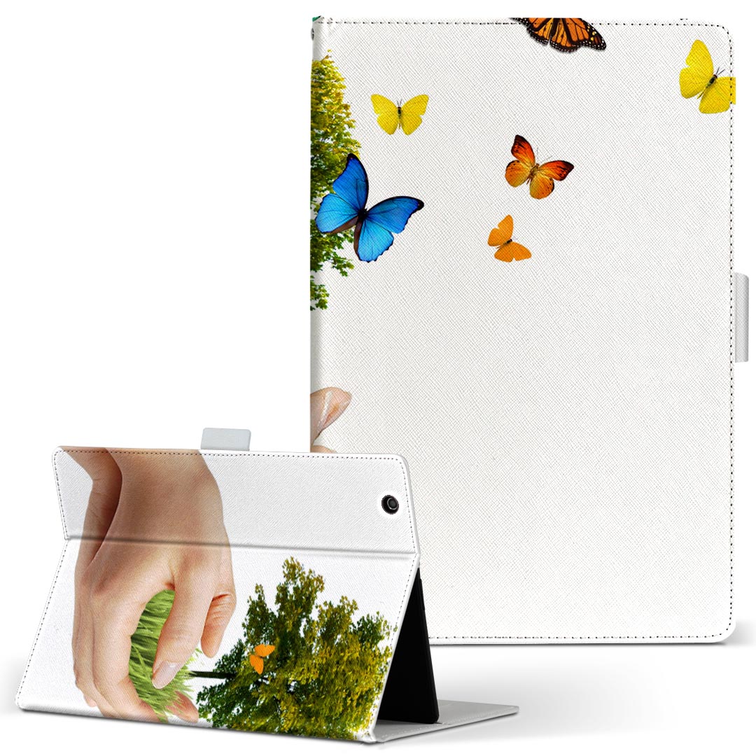 dtab d-51c 用 タブレットケース docomo ドコモ Lサイズ 手帳型 タブレットケース カバー マグネット式 レザー フリップ ダイアリー 二つ折り 革 薄型 軽量 016170 自然　木　鳥(2.0)