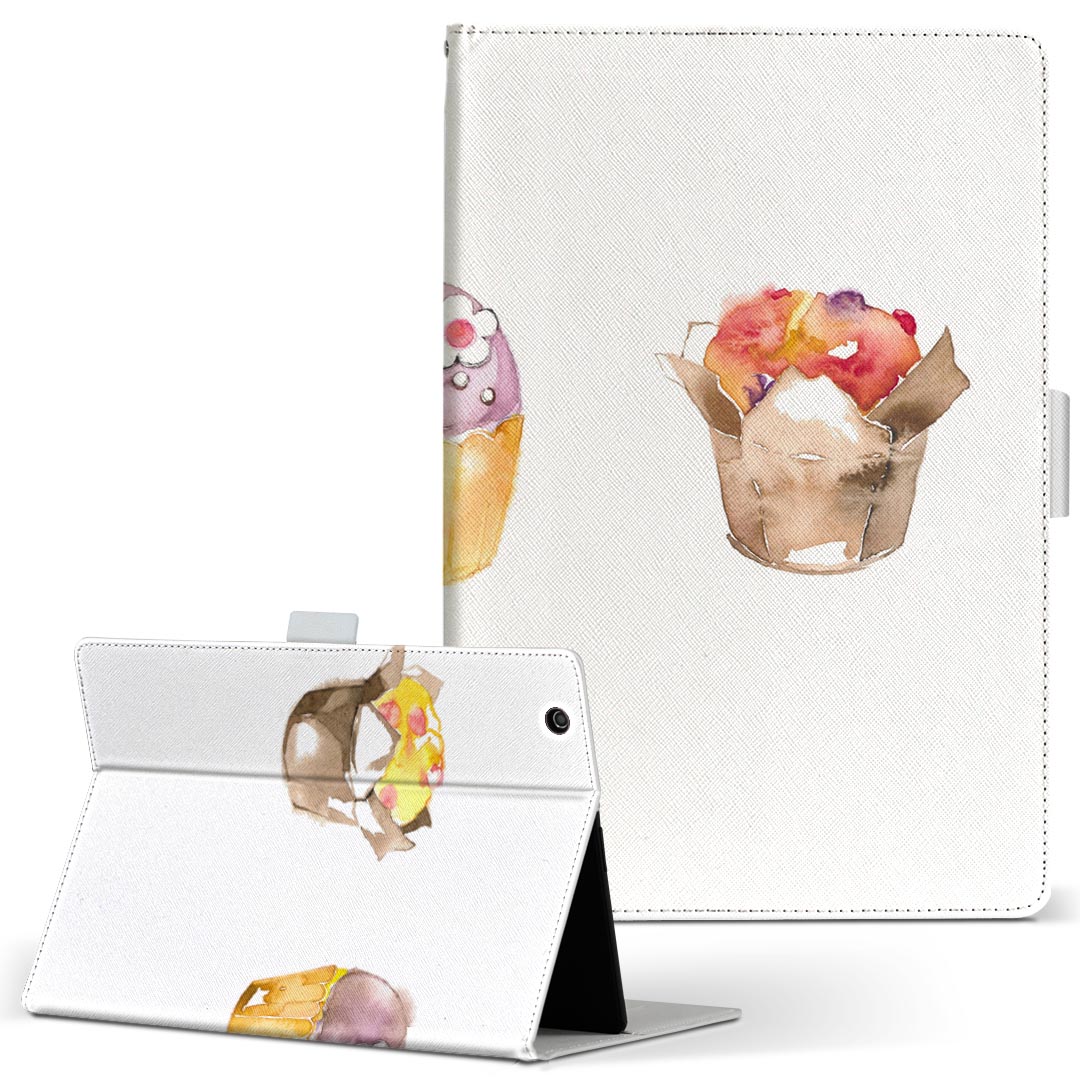LAVIE Tab T10d 用 タブレット ケース docomo ドコモ Lサイズ 手帳型 タブレットケース カバー レザー フリップ ダイアリー 二つ折り 革 016294 お菓子 マカロン 食べ物