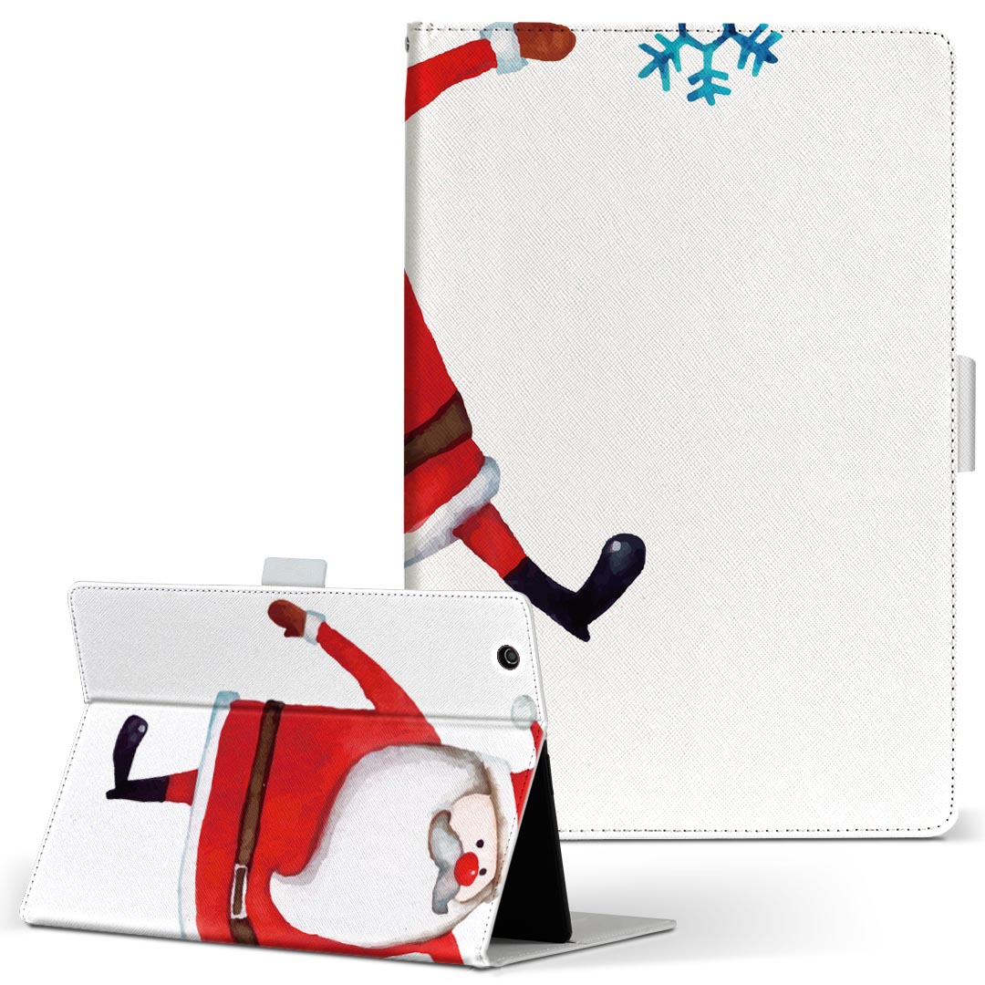 Fire HD 10 専用 タブレット ケース FireHD10 (第7世代・2017年リリース) Lサイズ 手帳型 タブレットケース カバー レザー フリップ ダイアリー 二つ折り 革 017778 サンタ 雪の結晶 クリスマス